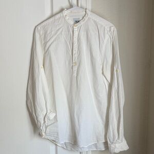 Zara Men's Off-White Casual Button Down Shirt